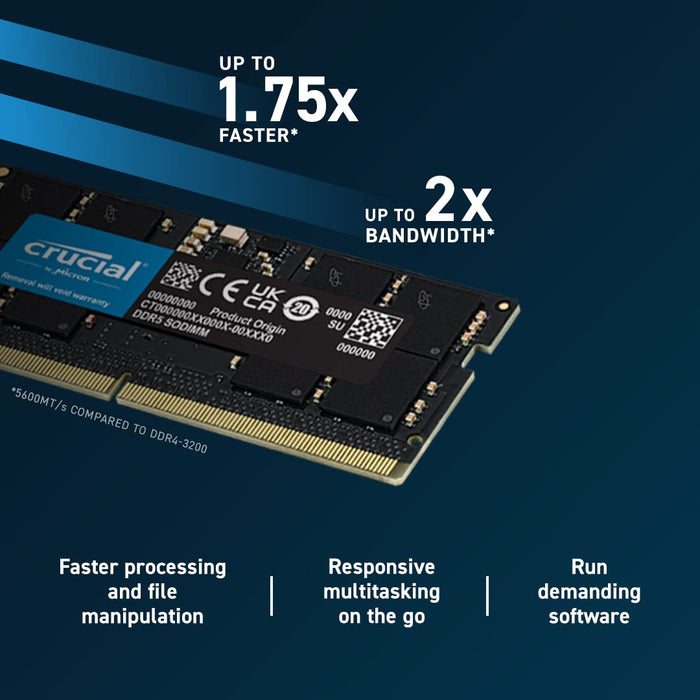 Crucial - DDR5 - module - 8 GB - SO-DIMM 262-pin - 5600 MHz / PC5-44800 - CL46 - 1.1 V - on-die ECC