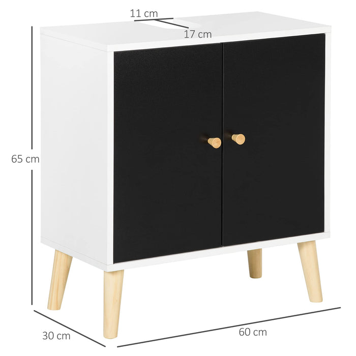 kleankin Bathroom Cabinet Particleboard White, Black, Natural 60 x 30 x 65 cm