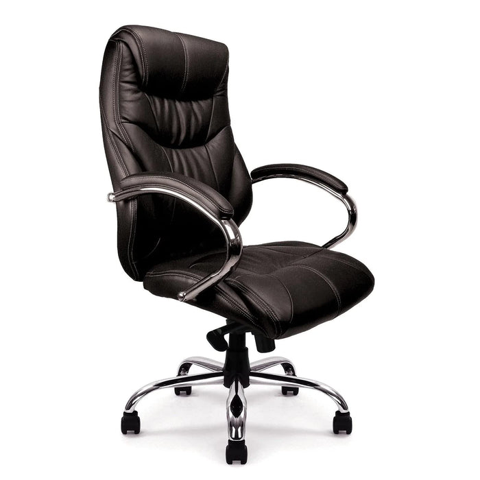 Nautilus Designs Ltd. High Back Luxurious Leather Faced Synchronous Executive Armchair with Integral headrest and Chrome Base Black