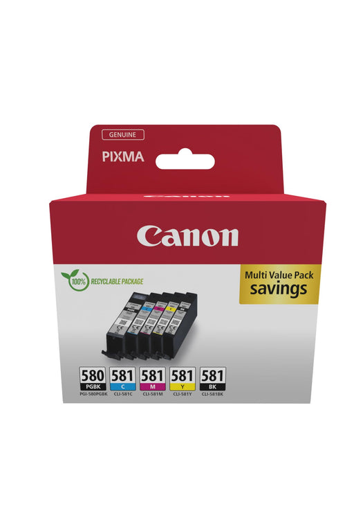 Canon PGI-580BK/CLI-581 BK/C/M/Y Multipack - 5-pack - black, yellow, cyan, magenta, pigmented black - original - hanging box - ink tank - for PIXMA TS6251, TS6350, TS6351, TS705, TS8252, TS8350, TS8351, TS8352, TS9550, TS9551