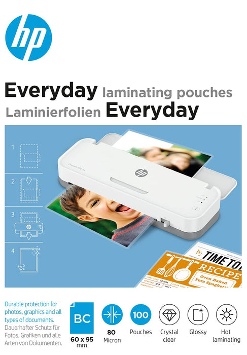 HP Everyday Laminating Pouch Business Card & Credit Card Glossy 80 microns (2 x 80) Transparent Pack of 100