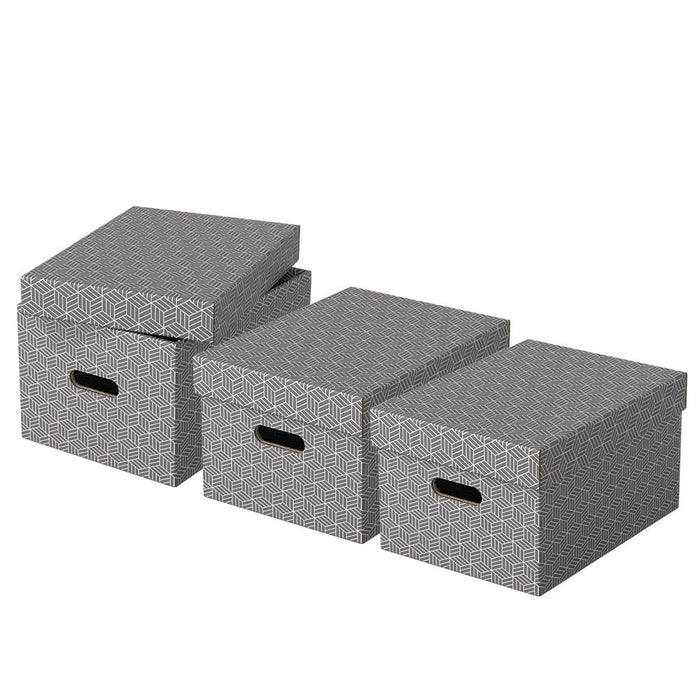 Esselte Home Storage Box 628283 Medium 100% Recycled Cardboard Grey 265 x 365 x 205 mm Pack of 3