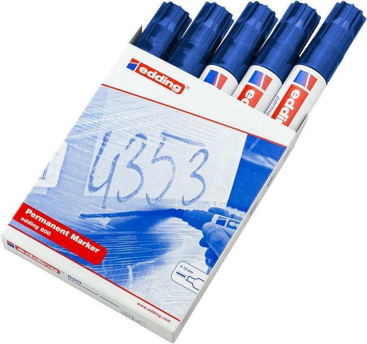 edding 800 Permanent Marker Broad Chisel 4-12 mm Blue Refillable Pack of 5