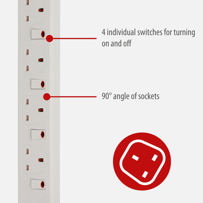 brennenstuhl 4-Way Extension Lead UK with Neon Indicator and 4 Switches 2m White