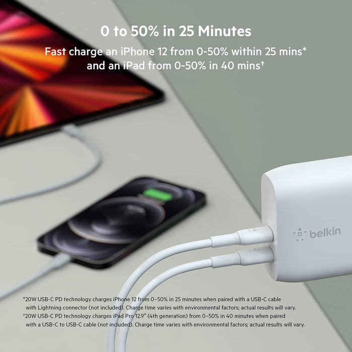 Belkin 20W USB-C Power Delivery 40W Wall Charger White