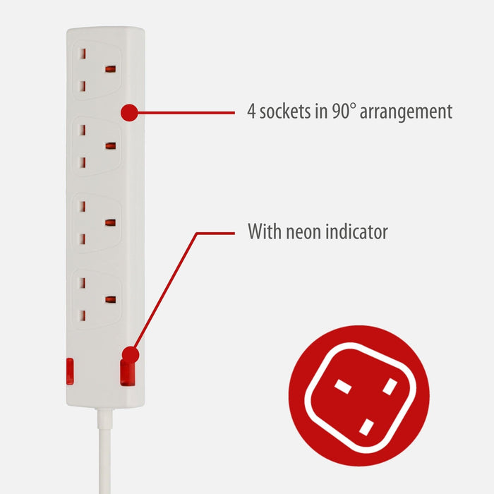 brennenstuhl 4-Way Extension Lead UK with Neon Indicator 10m White