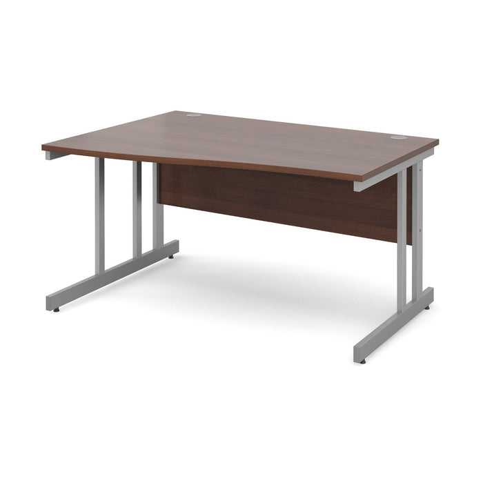 Freeform Left Hand Design Wave Desk with Walnut MFC Top and Silver Frame Adjustable Legs Momento 1400 x 990 x 725 mm