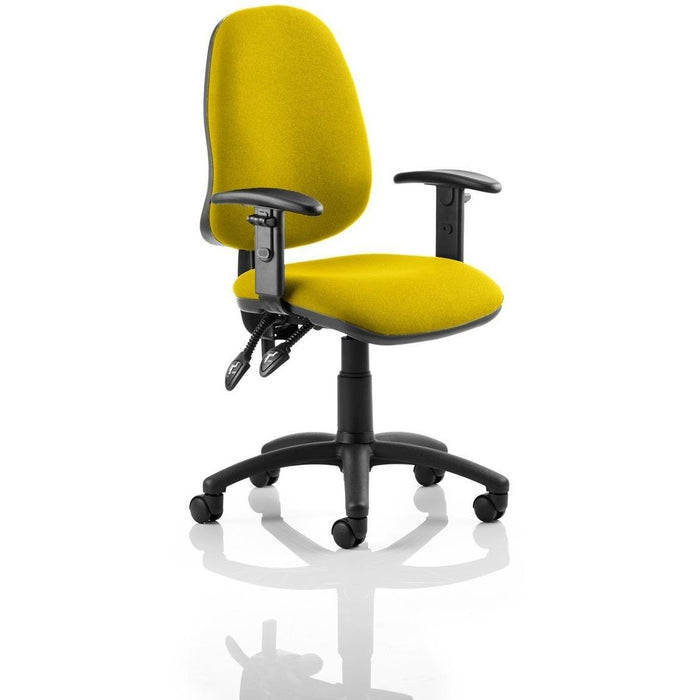 Dynamic Permanent Contact Backrest Task Operator Chair Height Adjustable Arms Eclipse II Senna Yellow Seat Without Headrest High Back