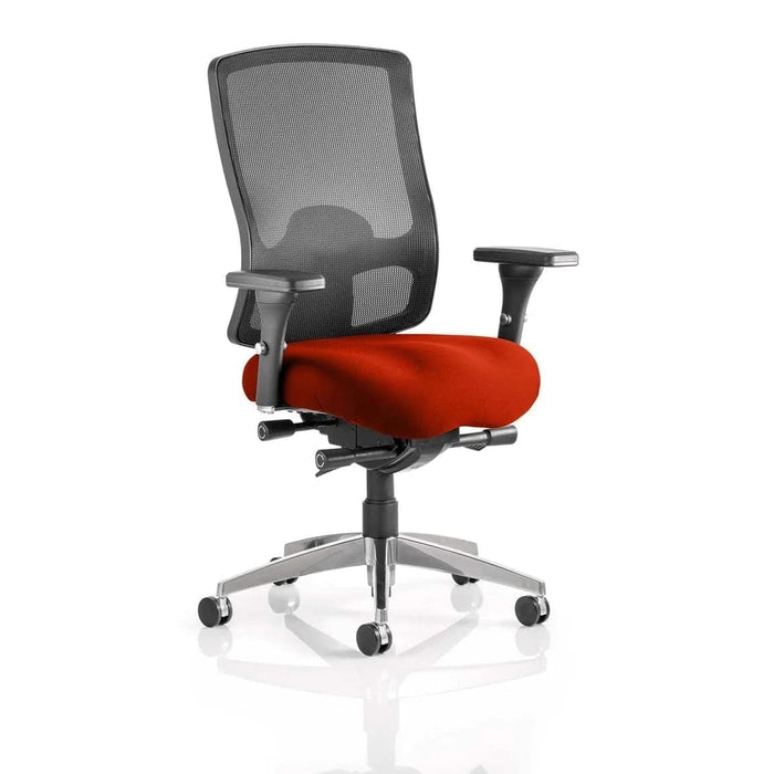 Dynamic Synchro Tilt Task Operator Chair Height Adjustable Arms Regent Black Back, Tabasco Red Seat Without Headrest High Back