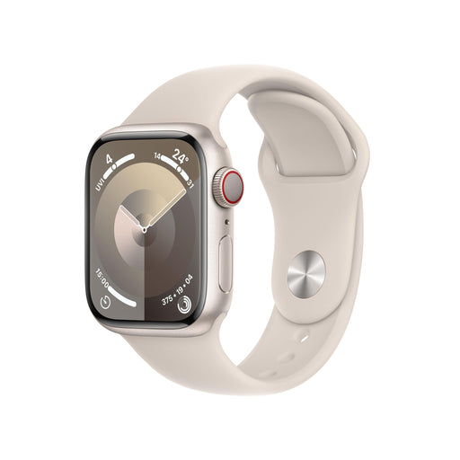 Apple Watch Series 9 (GPS + Cellular) - 41 mm - starlight aluminium - smart watch with sport band - fluoroelastomer - starlight - band size: M/L - 64 GB - Wi-Fi, LTE, UWB, Bluetooth - 4G - 32.1 g