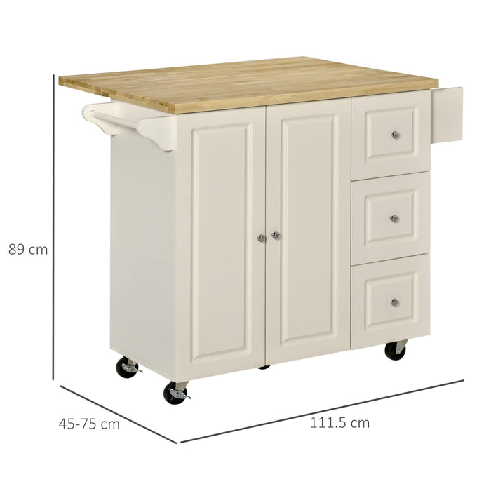 HOMCOM Kitchen Island MDF (Medium-Density Fibreboard), Rubberwood White 450 x 11,150 x 750 mm