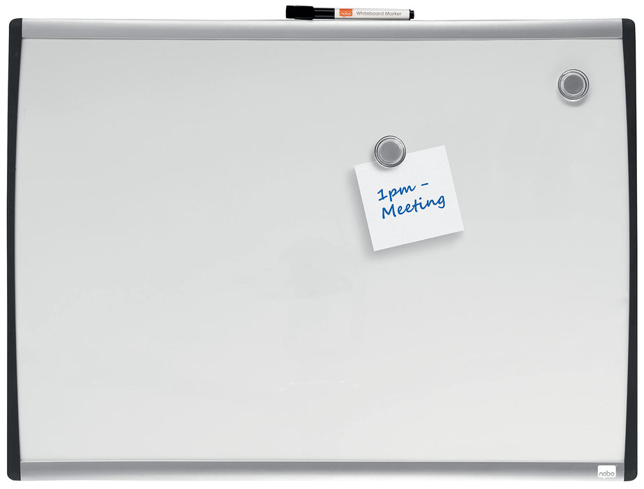 Nobo Small Wall Mountable Magnetic Whiteboard 1903783 Lacquered Steel Arched Frame 585 x 430 mm White