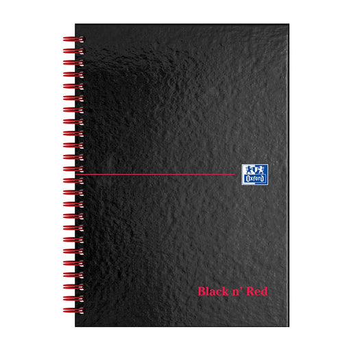 OXFORD Notebook Black n' Red A5 Ruled Spiral Bound Cardboard Hardback Black, Red Perforated 140 Pages 70 Sheets