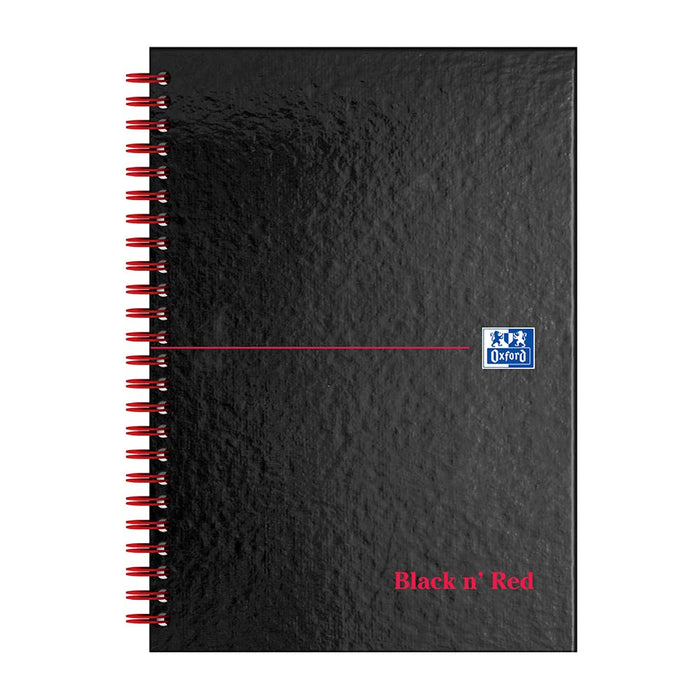 OXFORD Notebook Black n' Red A5 Ruled Spiral Bound Cardboard Hardback Black, Red Perforated 140 Pages 70 Sheets