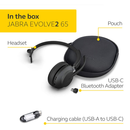 Jabra Evolve2 65 MS Mono - Headset - on-ear - convertible - Bluetooth - wireless - USB-C - noise isolating - black - Certified for Microsoft Teams