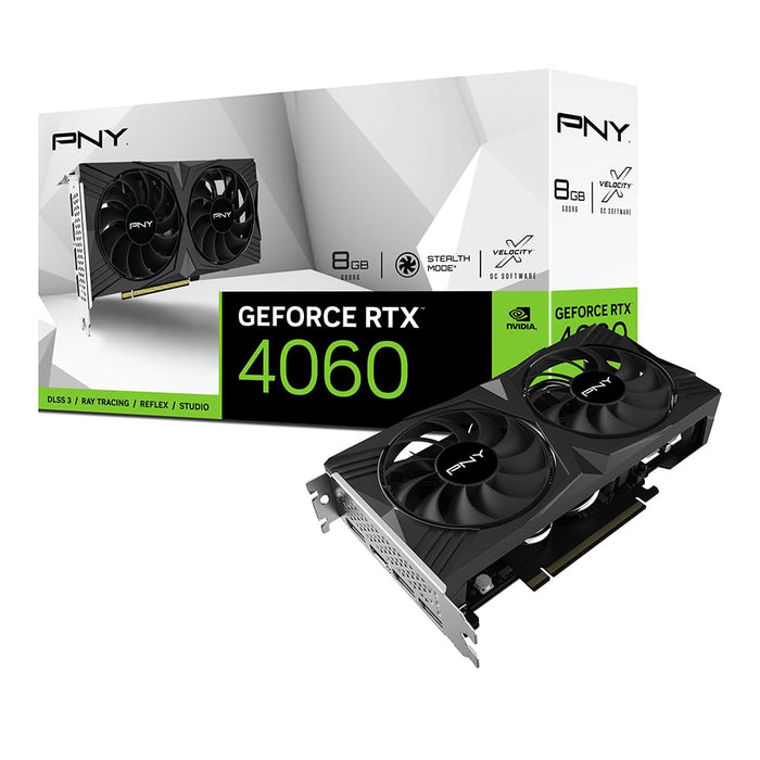 PNY GeForce RTX 4060 8GB VERTO Dual Fan - Graphics card - GeForce RTX 4060 - 8 GB GDDR6 - PCIe 4.0 x8 - HDMI, 3 x DisplayPort - box