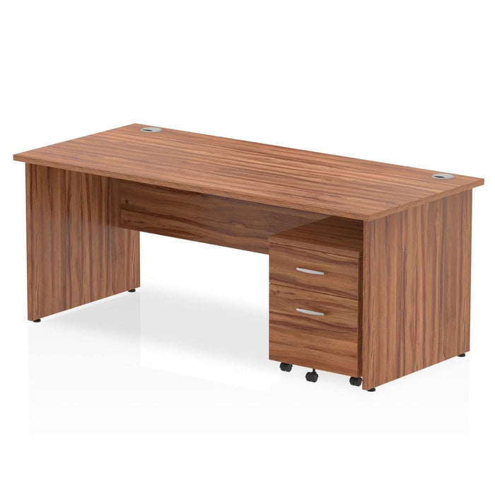 Dynamic Rectangular Straight Desk Walnut MFC Panel End Leg Walnut Frame Impulse 1 x 2 Drawer Mobile Pedestal Bundle 1800 x 800 x 730mm