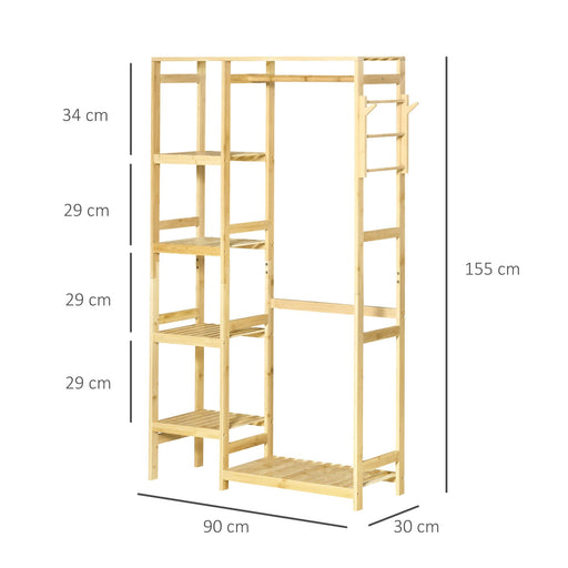 HOMCOM Clothes Rack Bamboo Natural wood finish 90 x 30 x 155 cm