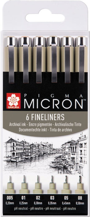 Sakura Fineliner Pen Pigma Micron Assorted Pack of 6