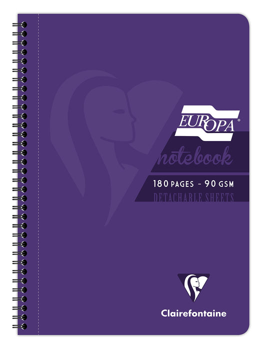 Europa Notebook 5803Z A4 Ruled Spiral Bound Side Bound Cardboard Hardback Purple Perforated 180 Pages