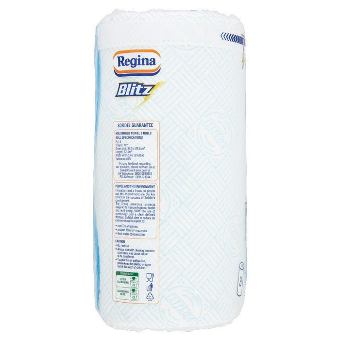 Regina Blitz Kitchen Roll 3 Ply 3 Rolls of 70 Sheets