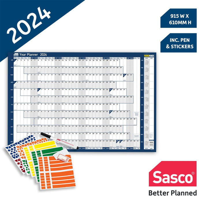 SASCO Annual Planner Unmounted 2024 Landscape Blue English 91.5 x 61 cm