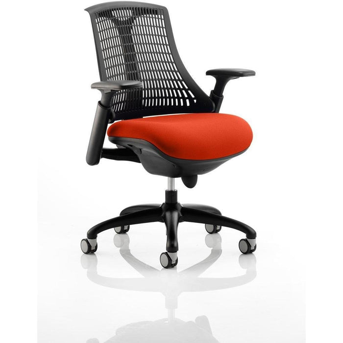 Dynamic Synchro Tilt Task Operator Chair Height Adjustable Arms Flex Black Back, Tobasco Red Seat, Black Frame Without Headrest Medium Back