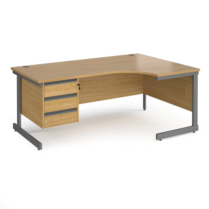 Right Hand Ergonomic Desk with 3 Lockable Drawers Pedestal and Beech Coloured MFC Top with Graphite Frame Cantilever Legs Contract 25 1600 x 1200 x 725 mm