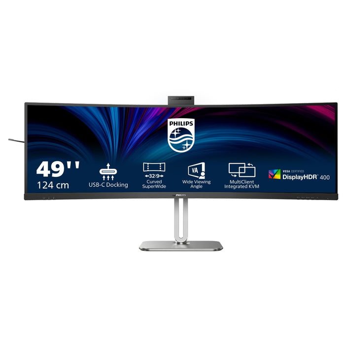 Philips 49B2U5900CH - 5000 Series - LED monitor - curved - USB - 49" (48.8" viewable) - 5120 x 1440 Dual Quad HD @ 75 Hz - VA - 400 cd/m² - 3000:1 - DisplayHDR 400 - 4 ms - 2xHDMI, DisplayPort, USB-C - speakers - black