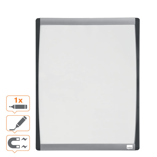 Nobo Small Wall Mountable Magnetic Whiteboard 1903779 Lacquered Steel Arched Frame 280 x 335 mm White