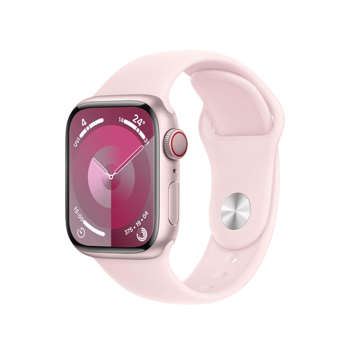 Apple Watch Series 9 (GPS + Cellular) - 45 mm - pink aluminum - smart watch with sport loop - soft double-layer nylon - light pink - 64 GB - Wi-Fi, LTE, UWB, Bluetooth - 4G - 39 g