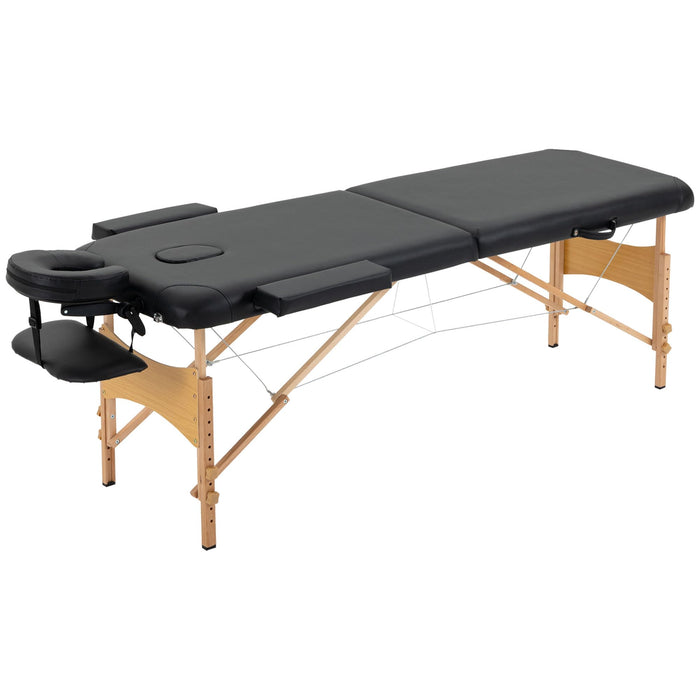 HOMCOM Birchwood Lightweight Portable Massage Table with Arm Rest Black