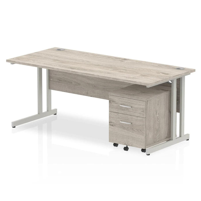 Dynamic Rectangular Straight Desk Walnut MFC Cantilever Leg Silver Frame Impulse 1 x 3 Drawer Mobile Pedestal 1800 x 800 x 730mm