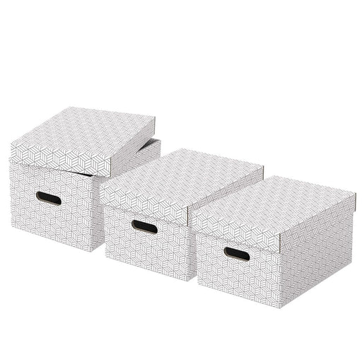 Esselte Home Storage Box 628282 Medium 100% Recycled Cardboard White 265 x 365 x 205 mm Pack of 3