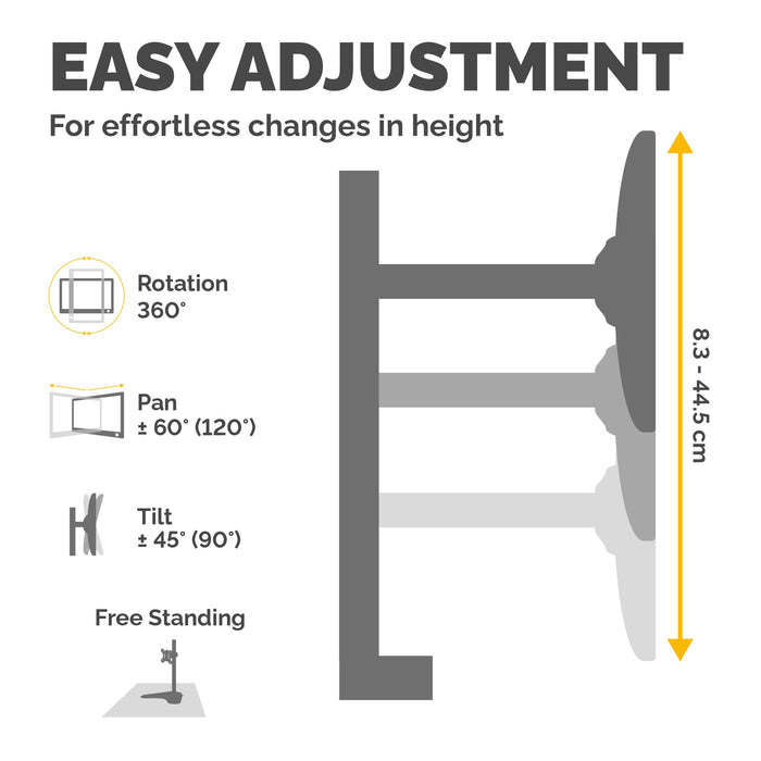 Fellowes Freestanding Single Monitor Arm Height Adjustable 280 x 726 x 465mm 32" Black