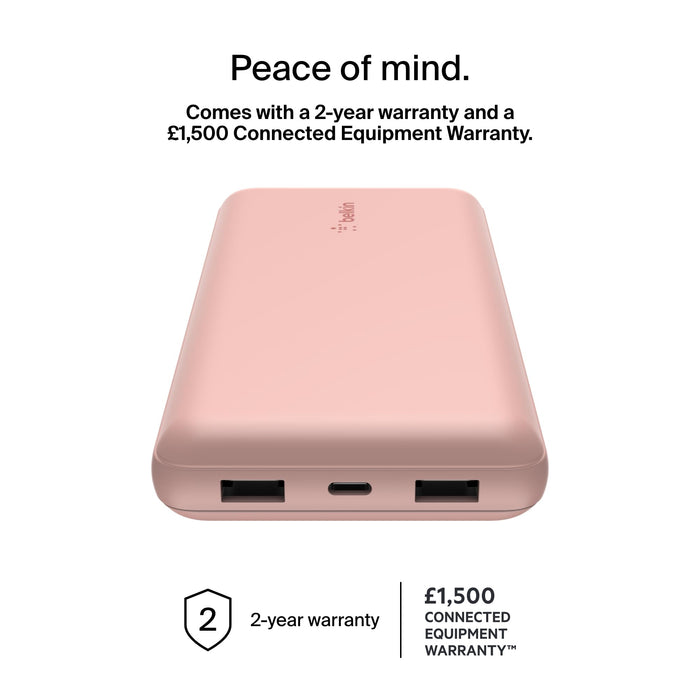 Belkin BoostCharge 20K USB-A USB-C 15W Power Bank Rose Gold