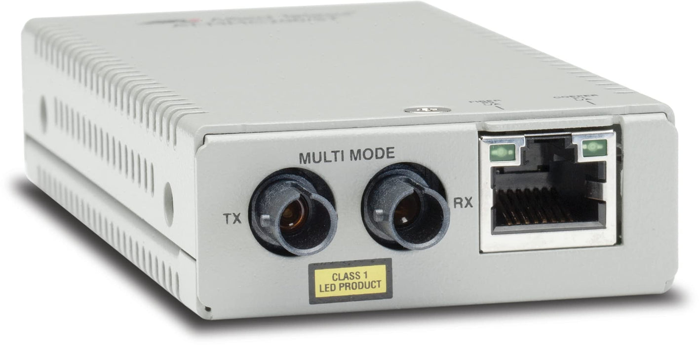 Allied Telesis AT MMC200/ST - Fibre media converter - 100Mb LAN - 10Base-T, 100Base-FX, 100Base-TX - RJ-45 / ST multi-mode - up to 2 km - 1310 nm - TAA Compliant