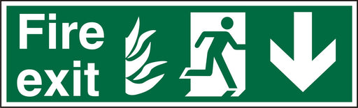 Fire Exit Sign with Down Arrow Plastic 15 x 45 cm