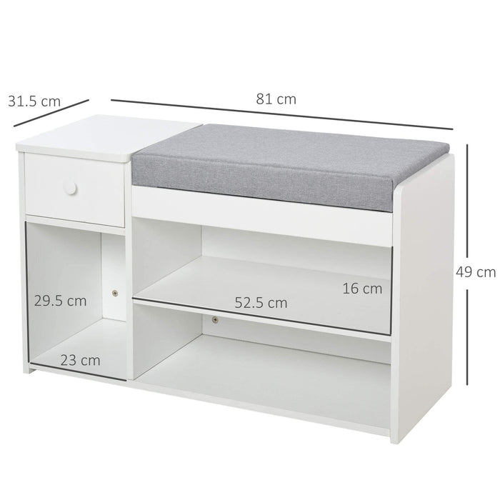 SHOE BENCH W DRAWER WHITE