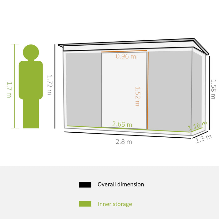 OutSunny Garden Shed 1.3 x 2.8 x 1.72 m Green