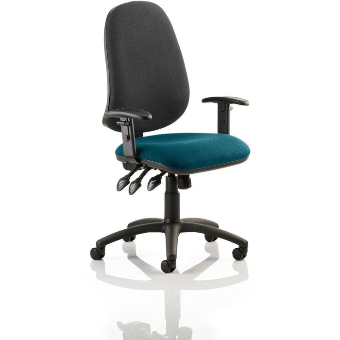 Dynamic Independent Seat & Back Task Operator Chair Height Adjustable Arms Eclipse Plus XL Black Back, Maringa Teal Seat Without Headrest High Back