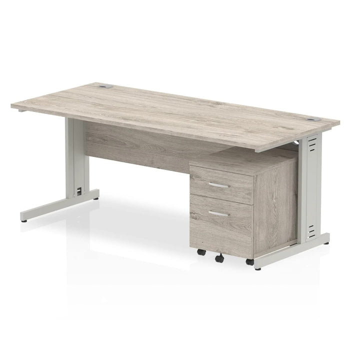 Dynamic Rectangular Straight Desk Walnut MFC Cable Managed Cantilever Leg Silver Frame Impulse 1 x 2 Drawer Mobile Pedestal Bundle 1800 x 800 x 730mm