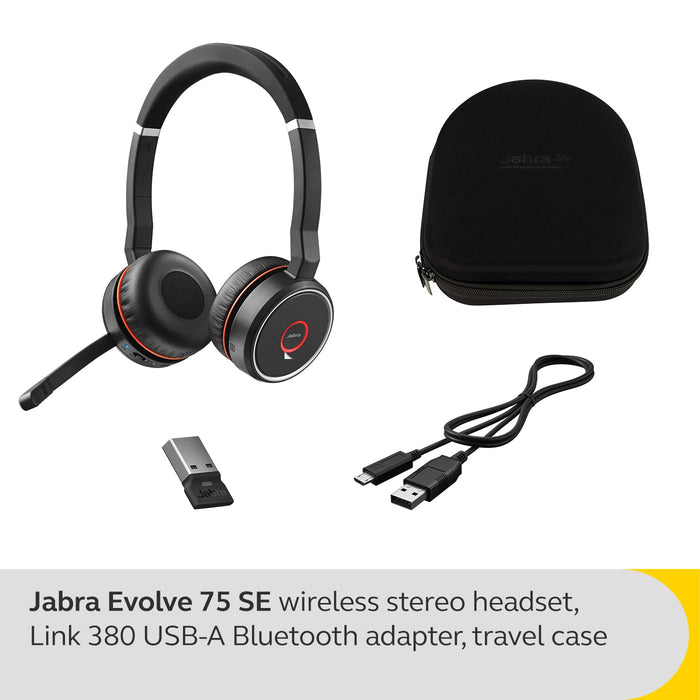 Jabra Evolve 75 UC Stereo - Headset - on-ear - Bluetooth - wireless -  active noise canceling - USB 