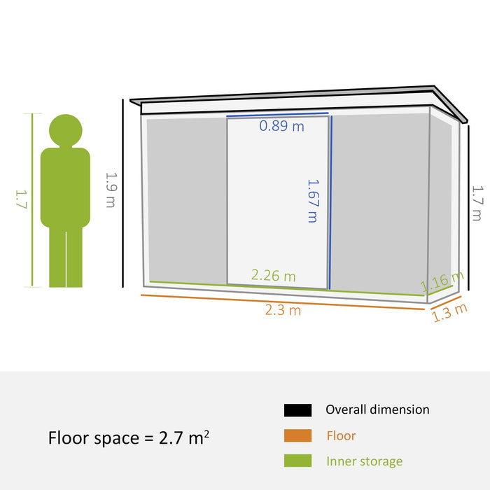 OutSunny Garden Shed 1.3 x 2.3 x 1.9 m Dark Grey