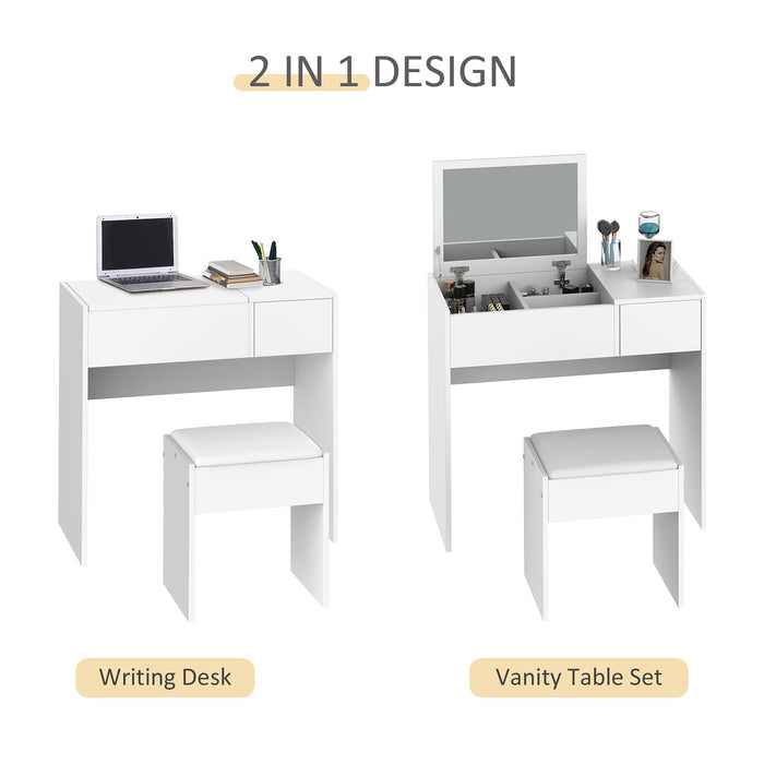 HOMCOM Dressing Table 831-193WT Foam, Glass, Leather, Particle Board White 400 mm x 800 mm x 790 mm