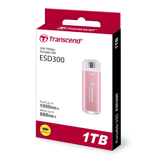 Transcend ESD300 - SSD - 1 TB - external (portable) - USB 3.2 Gen 2x1 (USB-C connector) - rosy pink