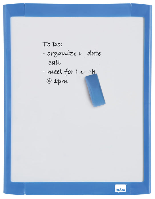 Nobo Mini Wall Mountable Magnetic Whiteboard 1903816 Lacquered Steel Assorted Coloured Frame 216 x 280 mm White