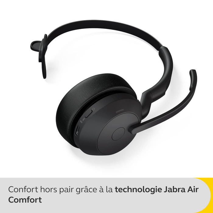 Jabra Evolve2 55 MS Mono - Headset - on-ear - Bluetooth - wireless - active noise cancelling - USB-C - black - Certified for Microsoft Teams