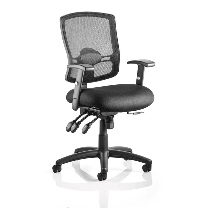 Dynamic Basic Tilt Task Operator Chair Height Adjustable Arms Portland III Black Back, Maringa Teal Seat Without Headrest Medium Back