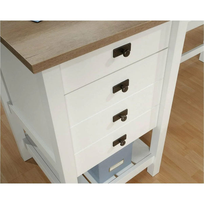 Shaker Style Home Office L-Shaped Desk White with Oak Desktop - 5428225